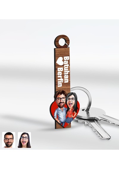 BK Gift Kişiye Özel Sevgili Temalı Karikatürlü Ahşap Anahtarlık,