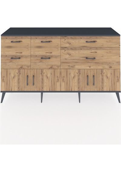 Kronos Konsol Tek Raflı 6 Çekmeceli 4 Kapaklı 176x59x99 Antrasit- Antrasit-çam
