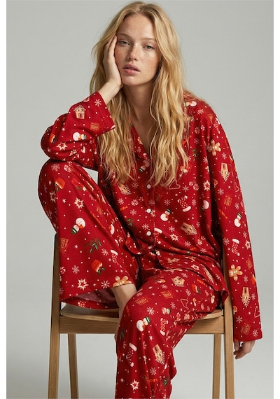 Siyah İnci Yumuşak Dokulu Süet Düğmeli Örme Pijama Takım 7984 Kırmızı Yılbaşı Siyah İnci Yumuşak Dokulu Süet Düğmeli Örme Pijama Takım 7984 Kırmızı Yılbaşı
