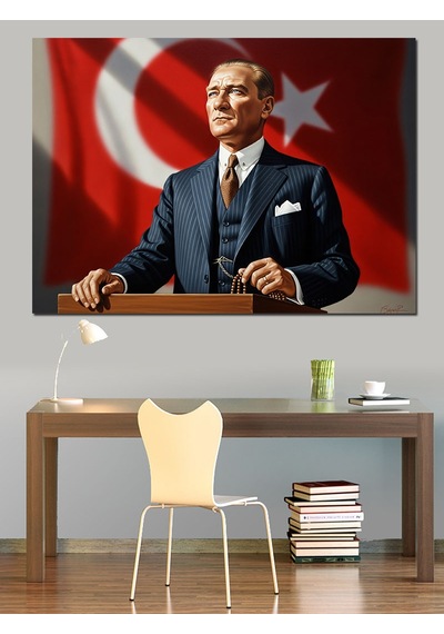 Atatürk Kürsüde Konuşma Yaparken Dekoratif Kanvas - Mdf Ahşap Tablo