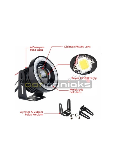 Mercekli Angel Led Halkalı Sis Far Metal Alaşım Gövde Su Geçirmez 89 MM Beyaz