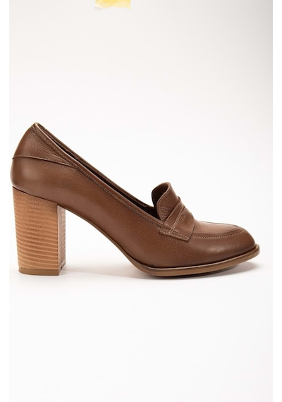 Analin Shoes Kadın Hakiki Deri Saraçlı Klasik Topuklu Ayakkabı Ceviz