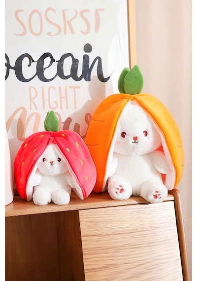 Sevimli Çilek Tavşan Peluş Çilek Tavşan Çantalı 40 Cm Sevimli