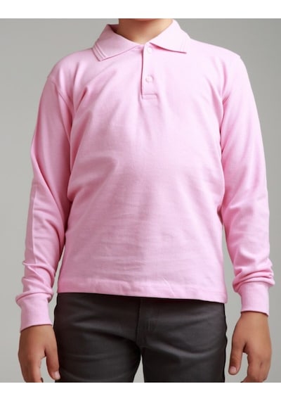 Nacar Store Kız & Erkek Çocuk Uzunkol Polo Yaka Okul T-shırt Pembe