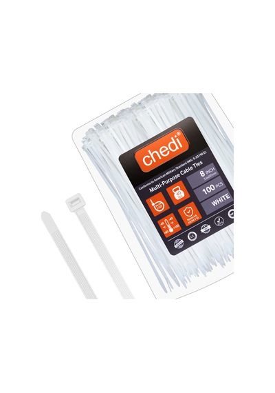 Chedı Kablo Bağları, 20 Cm 100'lü Paket Çok Amaçlı Kullanım, Premium Kalite Beyaz Kablo Klipsi