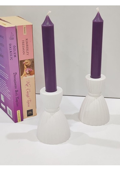 Modern Beyaz Şamdan Mumluk 2 Li Set, Dekoratif Salon Aksesuarı, Masa Dekoru, Hediyelik