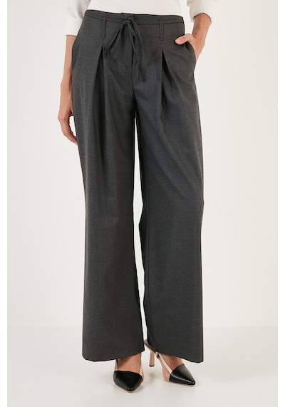 Lela Regular Fit Yüksek Bel Bol Paça Pileli Palazzo Bayan Pantolon 611Pl00198 Antrasit