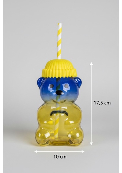 Renkli Pipetli Ayıcık Kahve Bardağı 500 Ml Şık Ve Sevimli Tasarım Beyaz