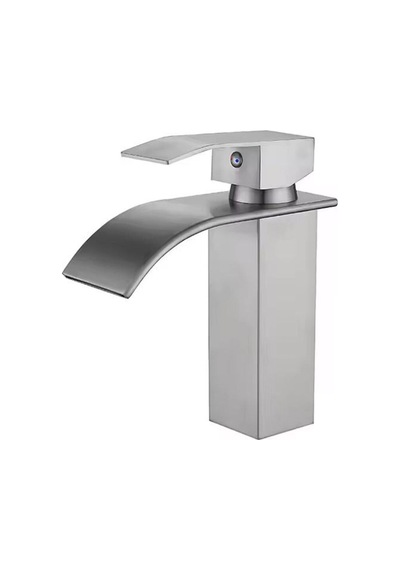 Rena Design Lavabo Bataryasi Inox Şelale Kare Gövde Eğimli Havza Banyo Armatür Çift Giriş Musluk Lüks Mat Gri