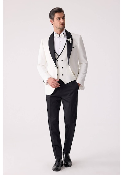 Ysf Erkek Krem Slim Fit Şal Yaka Damatlık