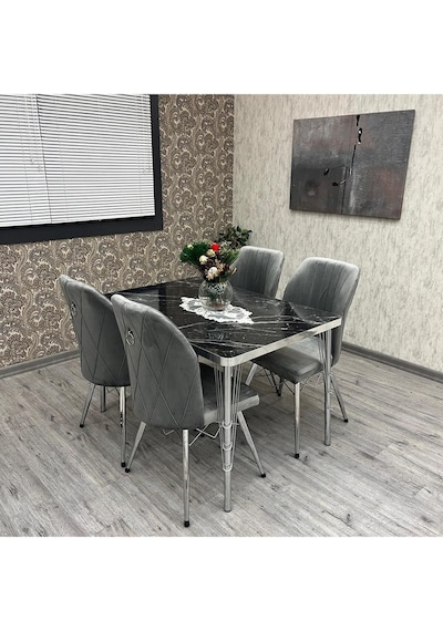 Mutfak Masa Sandalye Takımı Rodonit 80-120 Ck Gümüş 4 Kişilik Mutfak Masası Takımı Gümüş Mutfak Masa Sandalye Takımı Rodonit 80-120 Ck Gümüş 4 Kişilik Mutfak Masası Takımı Gümüş