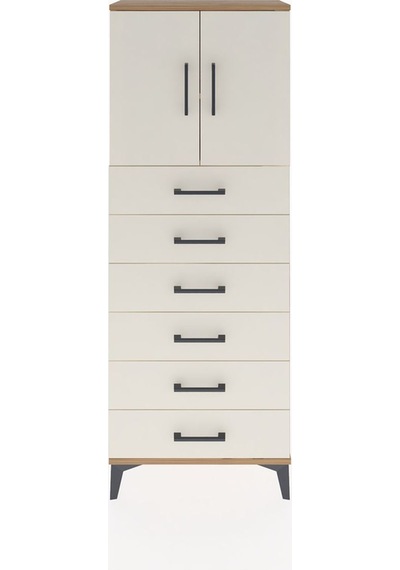 Arges Dolap 2 Raflı 6 Çekmeceli 2 Kapaklı 60x30x163 Çam-aytaşı Çam