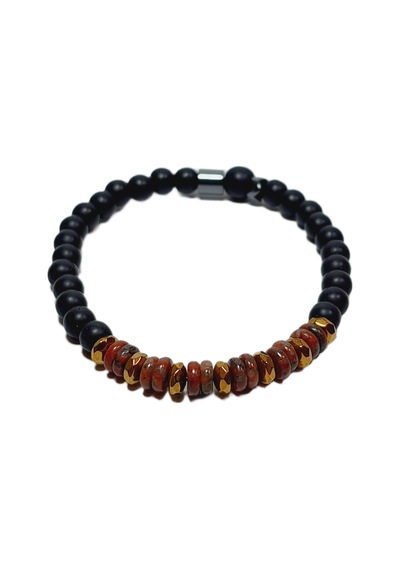 Jtss26blk1688 Jasper Onyx Ve Hematit Doğaltaş Esnek 6mm Janti Bileklik Çok Renkli