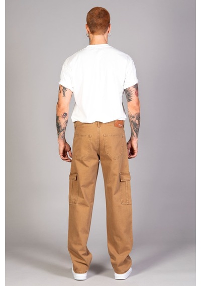 Little Cup Jeans Co Erkek Camel Baggy Fit Rahat Kalıp Kargo Pantolon