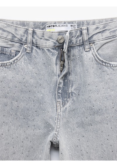 Koton Geniş Paça Düğmeli Taş Detaylı Pamuklu Jean Pantolon - Wide Leg Jeans Gri 5sal40275md Gri Koton Geniş Paça Düğmeli Taş Detaylı Pamuklu Jean Pantolon - Wide Leg Jeans Gri 5sal40275md Gri