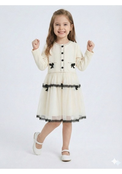 Xo Kids Siyah Fiyonk Ve Şerit Detaylı Tüllü Prenses Model Çocuk Elbise 3-7 Yaş 4427 Ekru Xo Kids Siyah Fiyonk Ve Şerit Detaylı Tüllü Prenses Model Çocuk Elbise 3-7 Yaş 4427 Ekru