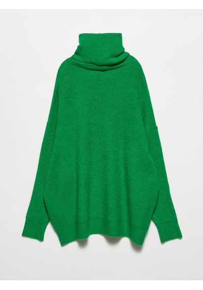 Dilvin 2268 Balıkçı Yaka Oversize Kazak-yeşil