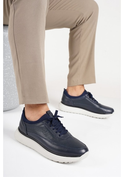 Fame Step Hakiki Deri Erkek Yürüyüş Ayakkabısı Casual Comfort Streç Yapı Bağcıksız Kullanım Ortopedik Günlük Rahat Taban Lacivert Sneaker