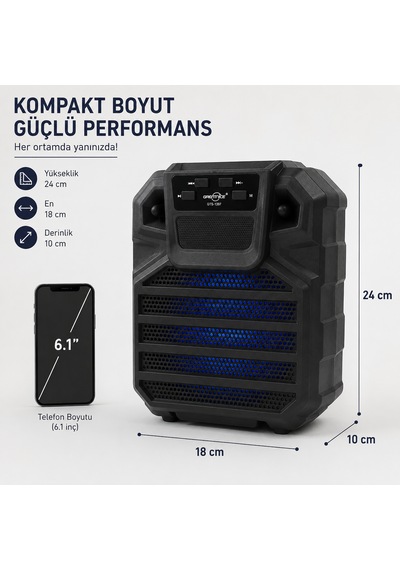 Gts-1397 Bluetooth Hoparlör Taşınabilir Kablosuz Led Işıklı Fm Radyo Usb Micro Sd Destekli