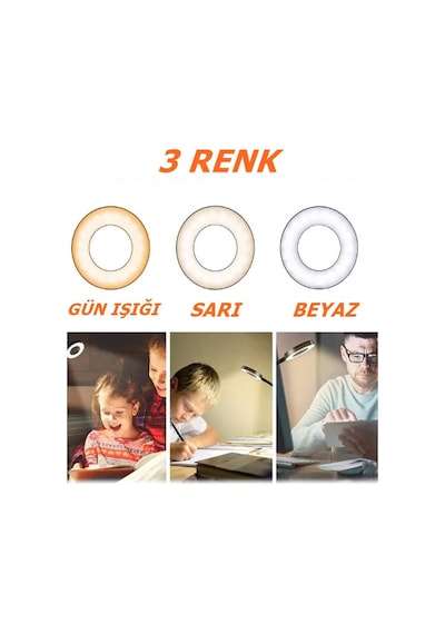 Kıskaçlı 3 Renk Masa Lambası Işık Şiddeti Rengi Ayarlanabilir Usb