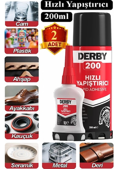 Derby Hızlı Yapıştırıcı Seti 200 Ml 2 Adet Ahşap Ve Plastik Yüzeyler İçin Yüksek Yapıştırma Gücü Düşük Viskozite 200 Ml