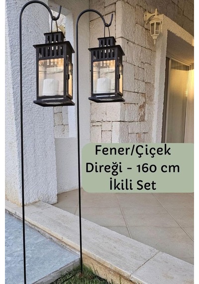 Bahçe Kazığı Ve Direği İkili Set 160 Cm, Siyah, Fener Ve Saksı Askısı