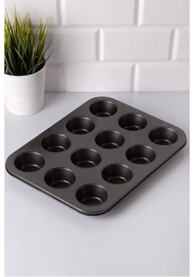 12 Li Muffin Kek Kalıbı , Cupcake - Browni Kabı Kalıbı Teflon Gri Diğer