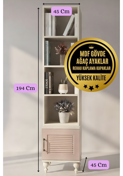 Masal Komodin Ve Kitaplık Set Rose Renk Mdf Gürgen Ağacı Ayaklı Diğer