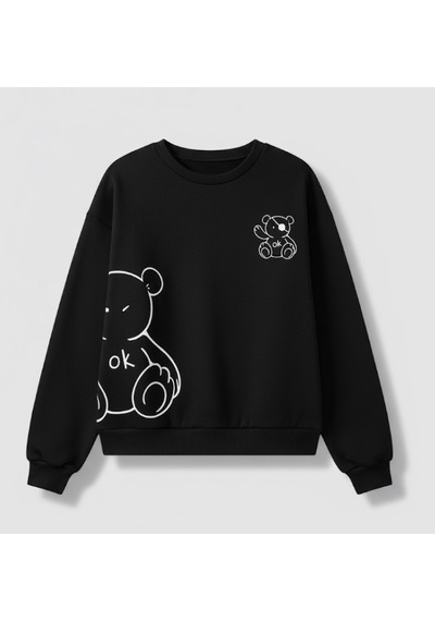 Elora Unisex Erkek/kadın Ok Bear Özel Renkli Baskılı Oversize Bisiklet Yaka Sweatshirt Elora Unisex Erkek/kadın Ok Bear Özel Renkli Baskılı Oversize Bisiklet Yaka Sweatshirt