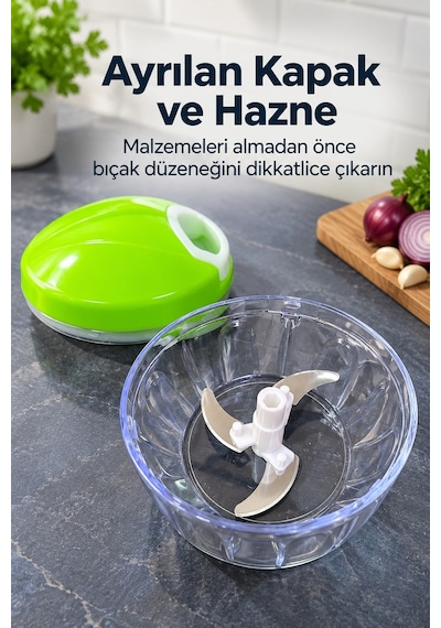 İpli Rondo Yeşil Kapaklı Şeffaf Hazneli Sebze Doğrayıcı