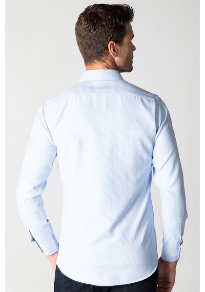 Tudors Modern Slim Fit Uzun Kollu Pamuklu Kolay Ütü Armürlü Erkek Mavi Gömlek-25522 Mavi