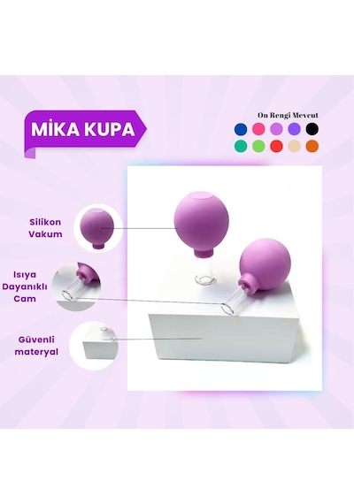 Silikon Vakumlu Mika Yüz Masaj Kupası 2'li Set Mor Çok Renkli