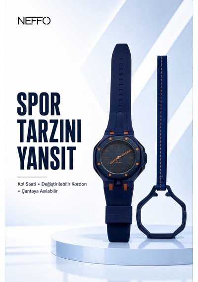 2'si 1 Arada Spor Kol Saati Değiştirilebilir Kordonlu Çanta Askılı Unisex Lacivert