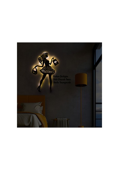 Led Işıklı Kişiselleştirilebilir Kadın Temalı Tablo Laura Dekoratif Gece Lambası Sarı - 737249542 Sarı