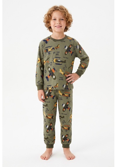 Bunny Hopp Vintage Uçak Desenli %100 Pamuk Süprem Penye Kumaş Uzun Kollu Erkek Çocuk Pijama Takımı Yeşil Bunny Hopp Vintage Uçak Desenli %100 Pamuk Süprem Penye Kumaş Uzun Kollu Erkek Çocuk Pijama Takımı Yeşil