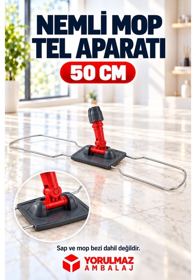 50 Cm Tel Mop Aparatı Bağcıklı Cepli Mop Uyumlu Katlanabilir Paspas Aparatı