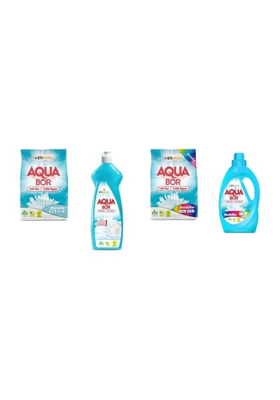 Aquabor Doğal Mineralli 4 Kg Beyaz + Elde Bulaşık + 4 Kg Renkliler + Sıvı Renkliler 4 Lü Set