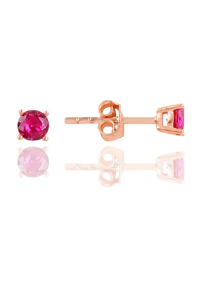 Gümüş Rose 4 Mm Fuşya Tek Taş Küpe