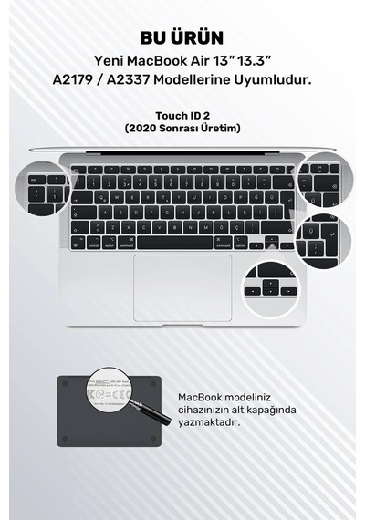 Apple Uyumlu MacBook Air 2020 13 Inc M1 A2337 / A2179 Türkçe Q Klavye Slim Türkçe Klavye Koruyucu Kılıf