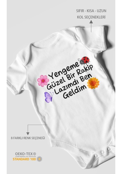 Morivokids Yengeme Güzel Bir Yazılı Kısa Kollu Bebek Body %100 Pamuk Beyaz