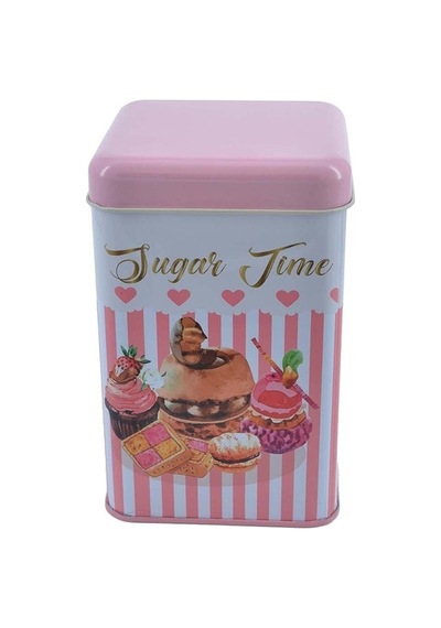 Sprinkles Sugar Time Desenli Kare Metal Saklama Kabı 10.5 x 10.5 x 16 CM 1.7 L
