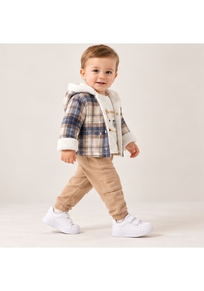 Maxx Kelın Erkek Bebek Ekose Oduncu Gömlek Welsoft Astarlı 3'lü Takım 9-12-18 Ay Bej