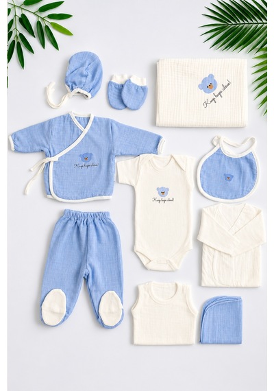 Sitilin Erkek Bebek Yenidoğan Müslin % 100 Pamuk Natural Müslin 10 Lu Lüks Hastane Çıkışı Hediyesi Stl7222 Beyaz