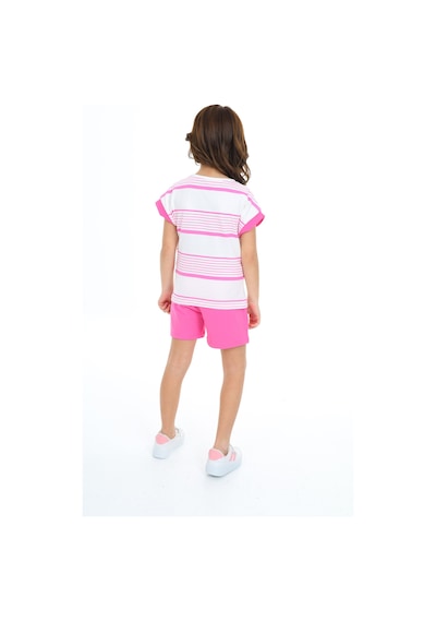 Toontoy Kids Toontoy Kız Çocuk Çizgili Kalp Nakışlı Şortlu Takım Fuşya