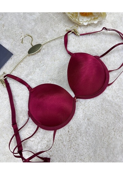 Le Jardin Valeria Biyeli Taşlı Mikro Push-up Arkası İp Detaylı Sü Bordo