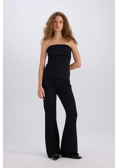 DeFacto Flare Fit Düz Paça Uzun Boy Bürümcük Pantolon E1870AX24WNBK81 Siyah