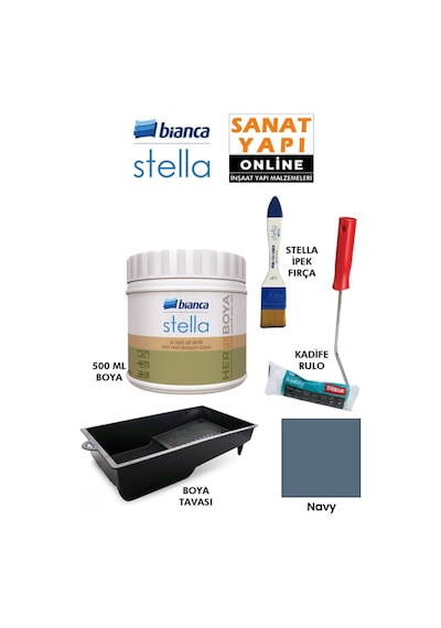 Stella Boya 4 Parçalı Set 500 Ml Boya - Boya Tavası- Stella İpek Fırça - Kadife Rulo Diğer