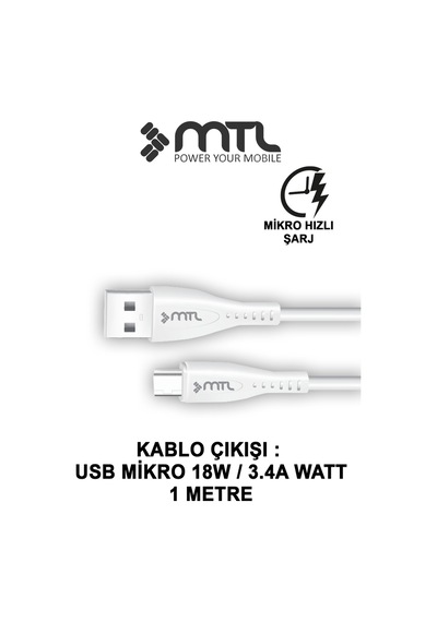 18w Qc 3.0 Destekli Hızlı Şarj Usb Adaptör + Micro Usb Kablo Şarj Cihazı Seti Mt1311