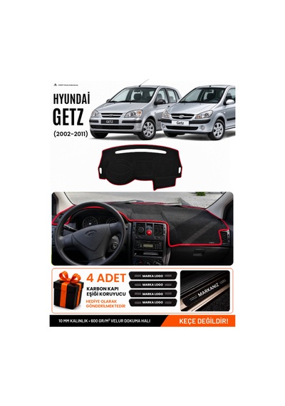 Hyundai Getz 2002-2011 Uyumlu Torpido Örtüsü, Torpido Kılıfı - Siyah Kırmızı