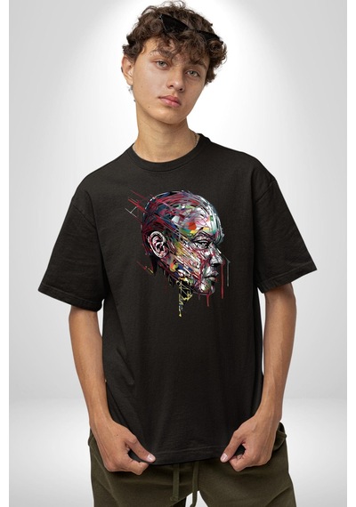 İnsan Kafası Sulu Boya Pamuklu Bisiklet Yaka Unisex Oversize Boyfriend Dijital Baskılı Siyah T-shirt Siyah İnsan Kafası Sulu Boya Pamuklu Bisiklet Yaka Unisex Oversize Boyfriend Dijital Baskılı Siyah T-shirt Siyah